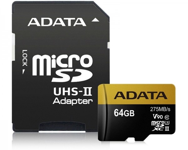 A-DATA UHS-II U3 MicroSDXC 64GB class 10 + adapter AUSDX64GUII3CL10-CA1