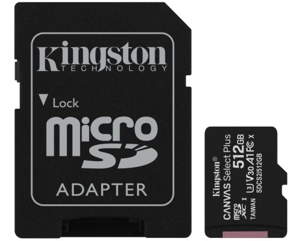 KINGSTON A1 MicroSDXC 512GB 100R class 10 SDCS2512GB + adapter