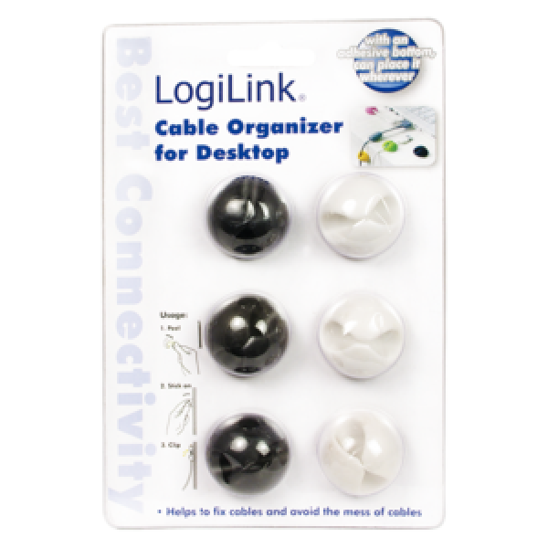 LogiLink držači za organizovanje kablova  6 kom. crni/beli