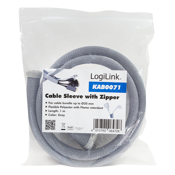 LogiLink  fleksibilna zaštita za kablove sa rajfešlusom 1m x 30mm siva