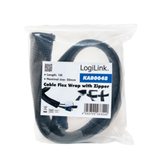 LogiLink  fleksibilna zaštita za kablove sa rajfešlusom 1m x 50mm crna