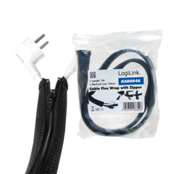 LogiLink  fleksibilna zaštita za kablove sa rajfešlusom 2m x 30mm crna