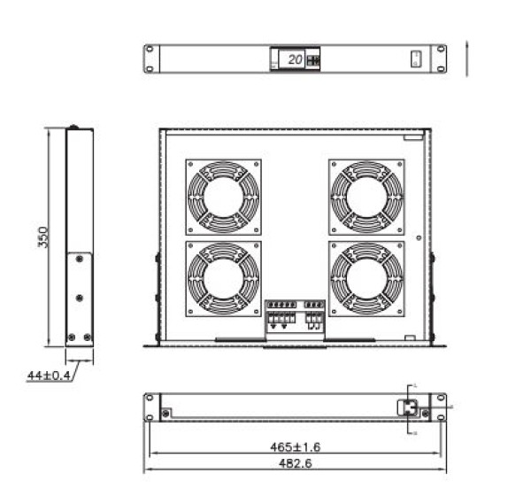 Logilink ventilator panel sa 4 ventilatora i termostatom, 1U, 465 x 350, crni