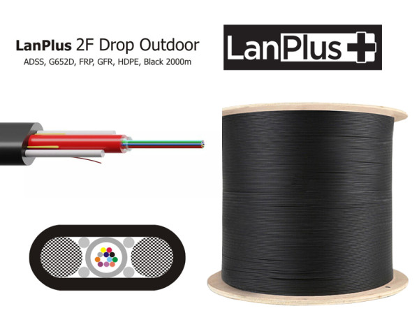 LanPlus Fiber optic cable 4FO 2km Outdoor flat ADSS, G652D, FRP, GFR, HDPE