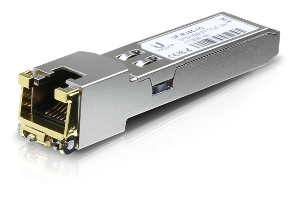 Ubiquiti UACC-CM-RJ45-1G SFP to RJ45 transceiver module that delivers 1 Gbps speed via a converted Ethernet connection. ( UACC-CM-RJ45-1G )