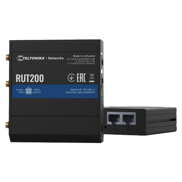 Teltonika RUT200 Industrial LTE WiFi Router, 4G, 1xWAN, 1xLAN, 1xSIM