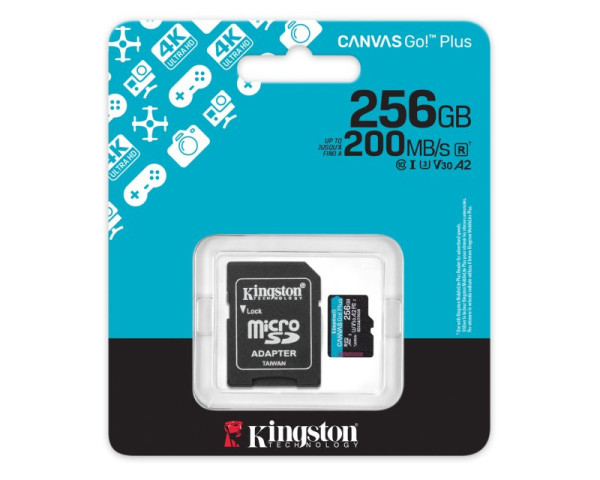 KINGSTON Memorijska kartica U3 V30 microSDXC 256GB Canvas Go Plus 200MBs A2 + adapter SDCG4256GB