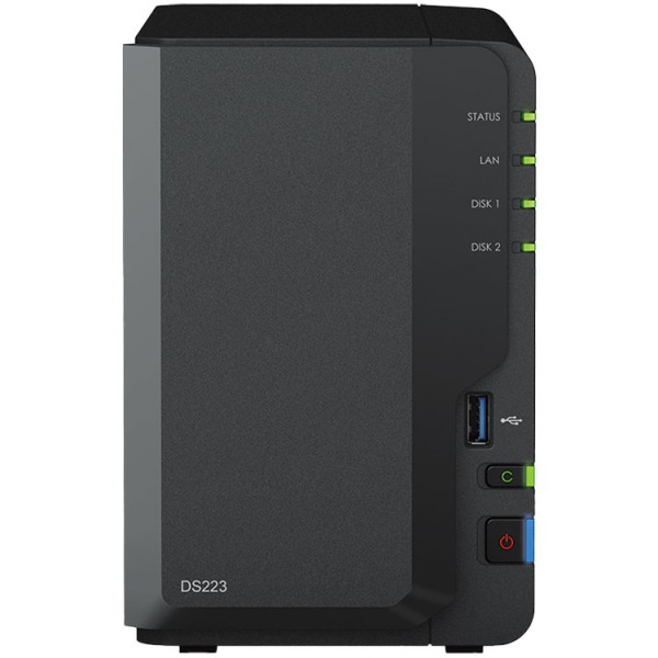 Synology DiskStation DS223, Tower, 2-bays 3.5 SATA HDDSSD, CPU 4-core 1.7 GHz, 2 GB DDR4 non-ECC, RJ-45 1GbE LAN Port, 3 x USB 3.2 Gen 1 Po