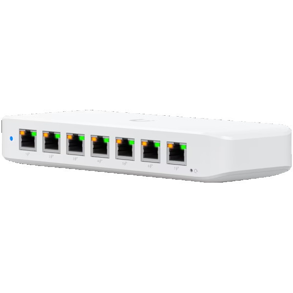 Ubiquiti USW-Ultra Layer 2, 8-port GbE PoE switch with versatile mounting options: 7x GbE PoE+ output ports, 1 xGbE PoE++ input port ( USW-