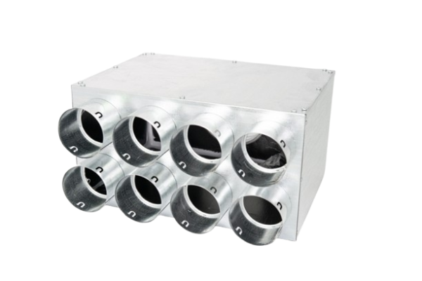 Direktni izduvni razvodni boks u dva reda sa zaptivkom, ulaz 1x150 mm / izlazi 8x90 mm