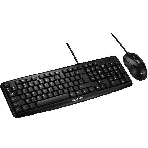 CANYON USB standard KB,  104 keys, water resistant AD layout bundle with optical 3D wired mice 1000DPI,USB2.0, Black, cable length 1.3m(KB)