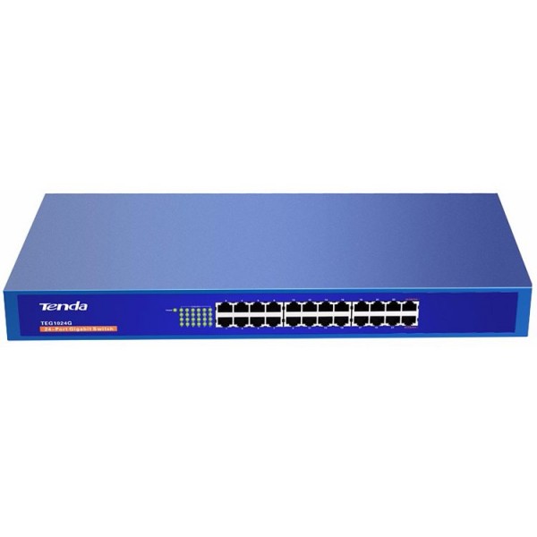 Tenda 24-port Gigabit Switch, 24 101001000M RJ45 ports, 1U 19-inch rack-mountable steel case. ( TEG1024G ) 
