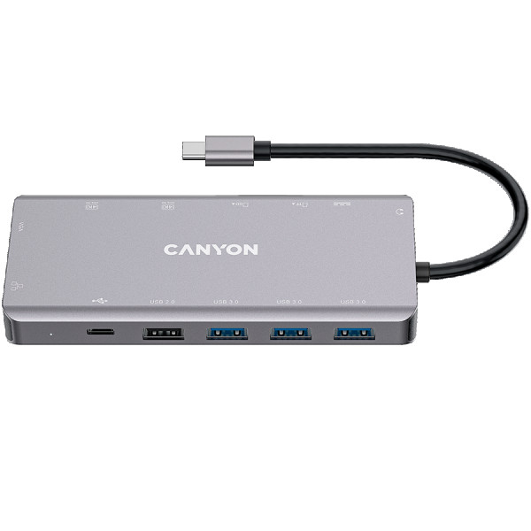 CANYON DS-12, 13 in 1 USB C hub, with 2*HDMI, 3*USB3.0: support max. 5Gbps, 1*USB2.0: support max. 480Mbps, 1*PD: support max 100W PD, 1*VG
